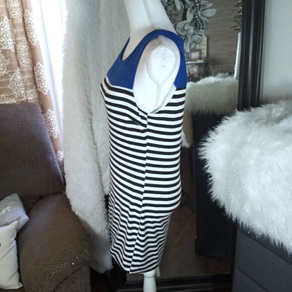 SOPRANO COBALT BLUE, BLACK & WHITE STRIPE DRESS SZ.M GUC - Picture 5 of 8